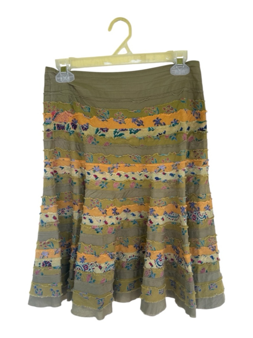 Dean Alan Boho Raw Edge Tiered Floral Midi Skirt Size S Cotton Y2K Prairie